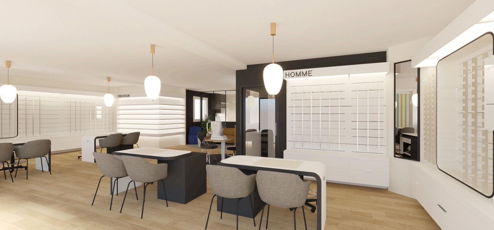 Agencement magasin Optic 2000 — comptoir opticien sur mesure